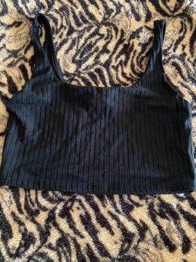 Olia Black Ribbed Crop Tank Top